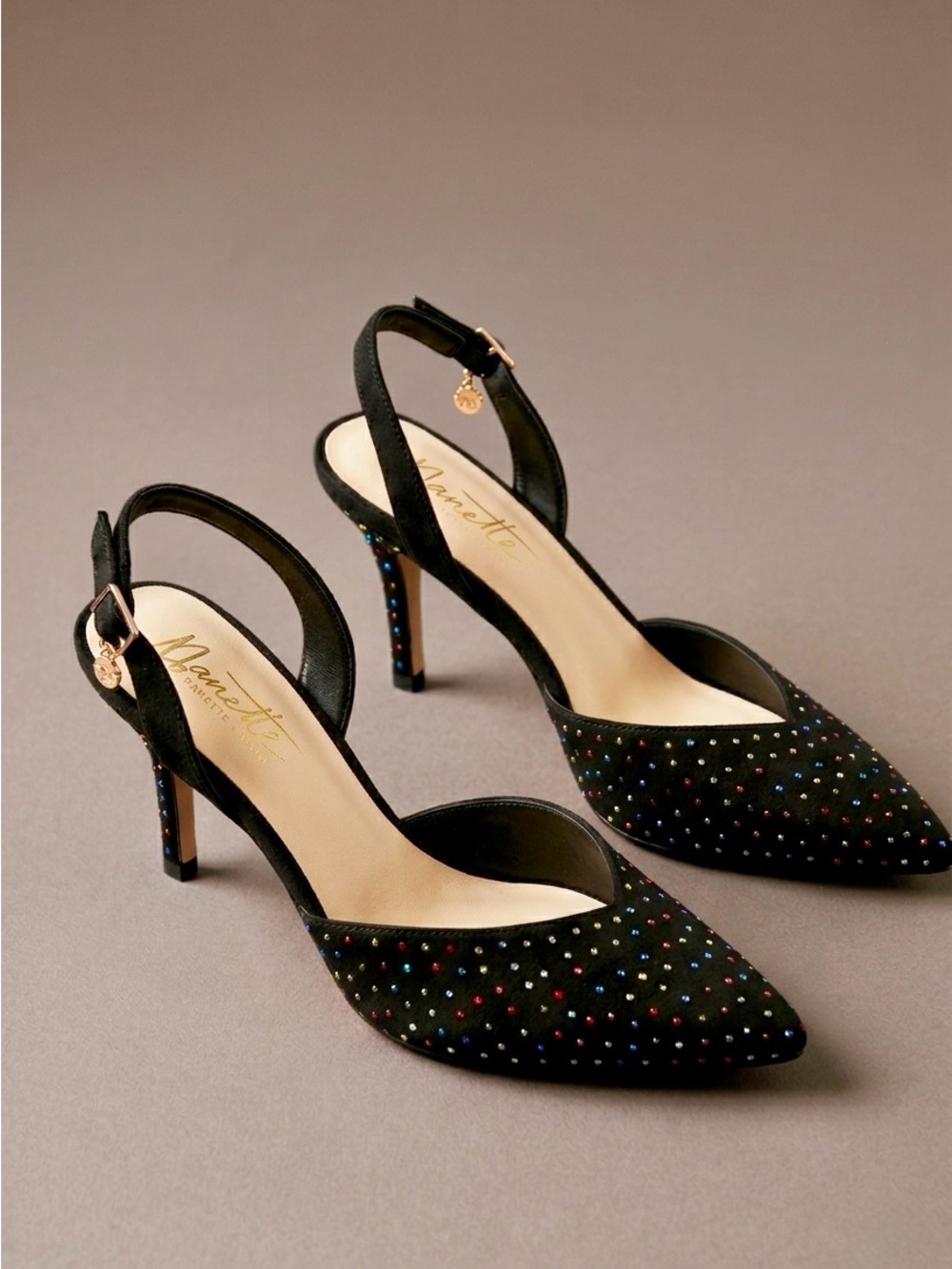 Nanette Lepore Pointed Toe Slingback Heels Crystal Rhinestone Multi Sparkle 9.5